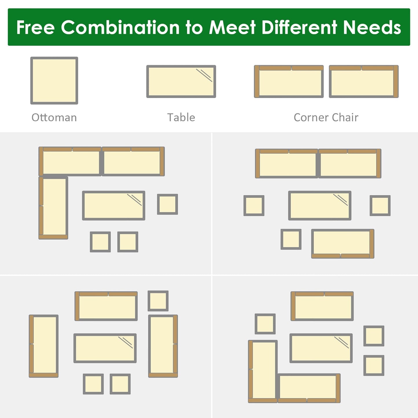 Costway 7 PCS Patio Rattan Dining Set Sectional Sofa Couch Ottoman - See Details