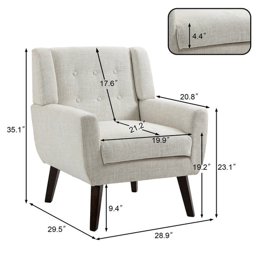 Fauteuil d'appoint moderne en tissu imitation coton/lin.