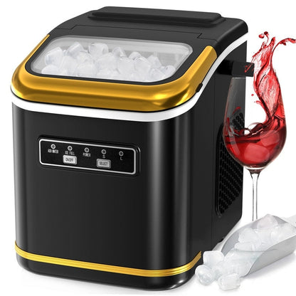 Countertop Ice Maker with Ice Scoop and Basket, 9 Cubes in 6 Mins, 26.5lbs/24h, 2 Sizes of Bullet Ice, Self-Cleaning