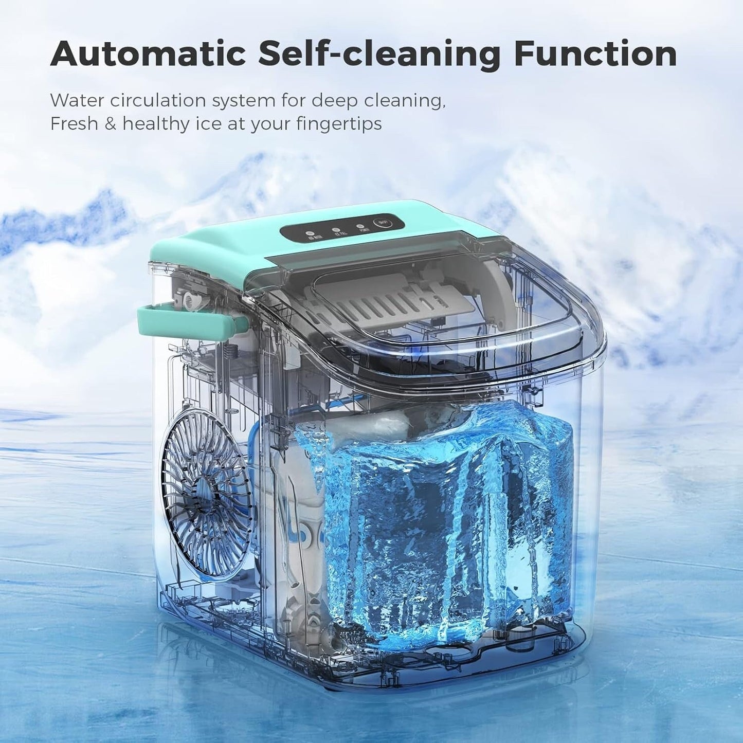 Countertop Portable Ice Maker with Self-cleaning ,9 Bullet Ice Cubes in 6 Mins, Comes with Ice Basket and Ice Scoop