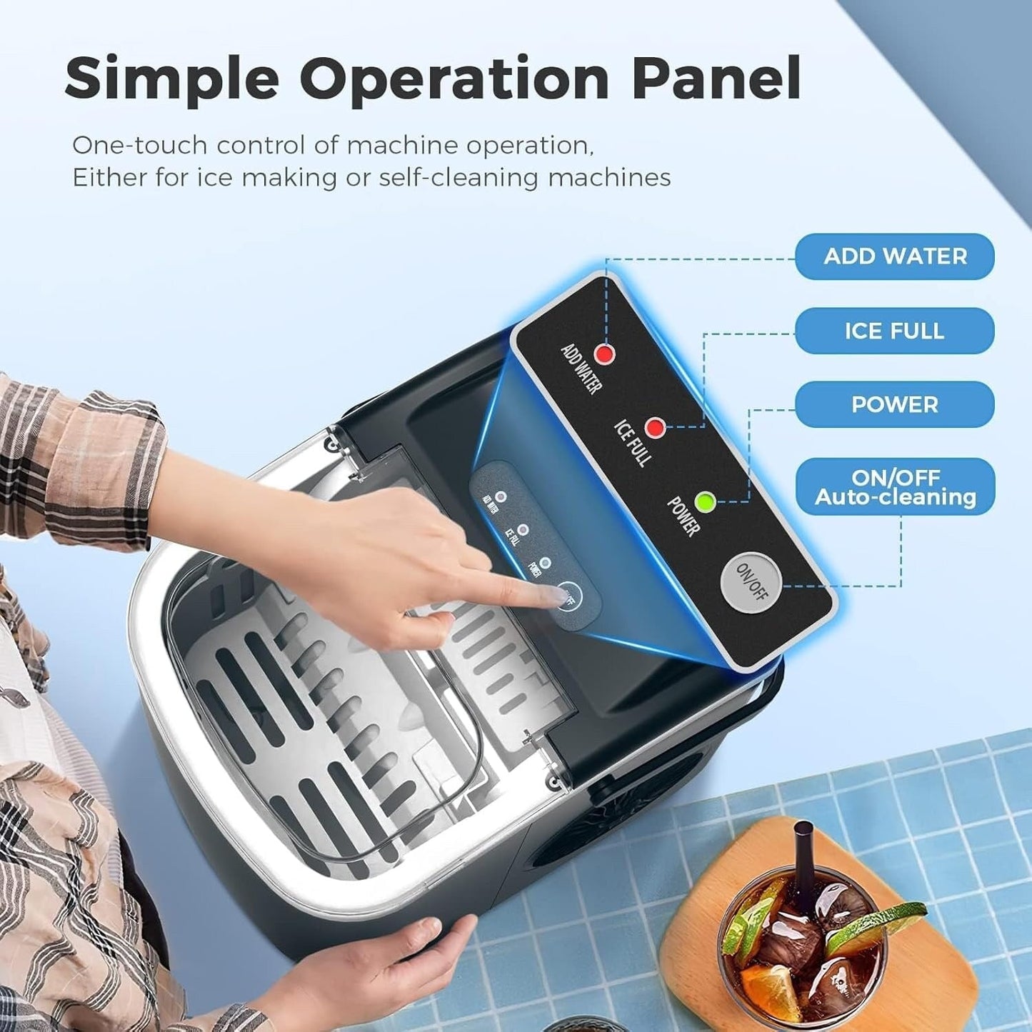 Countertop Portable Ice Maker with Self-cleaning ,9 Bullet Ice Cubes in 6 Mins, Comes with Ice Basket and Ice Scoop