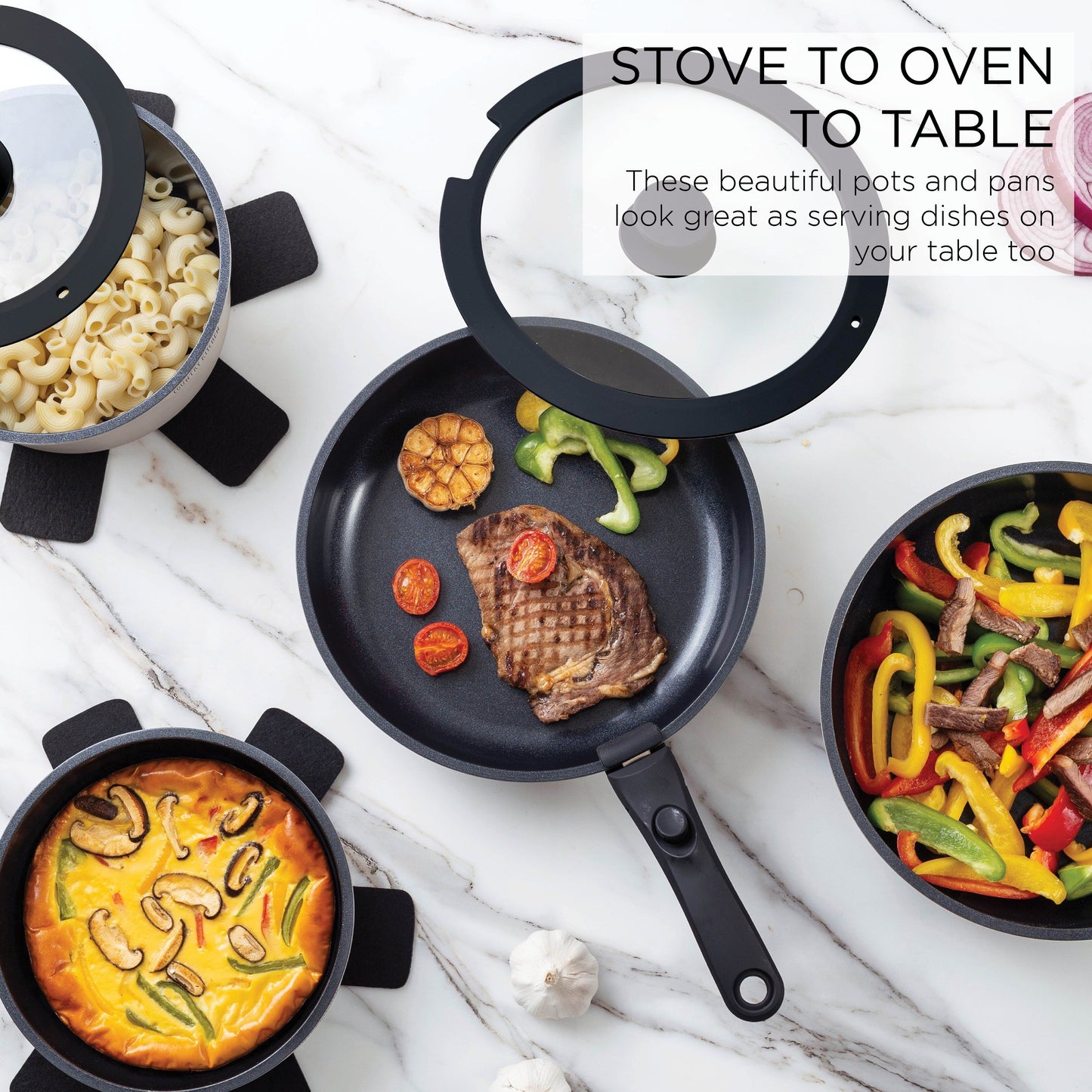 Service de cuisine Country Kitchen 16 pièces pour camping-car, céramique, avec poignées amovibles, compatible avec le four.