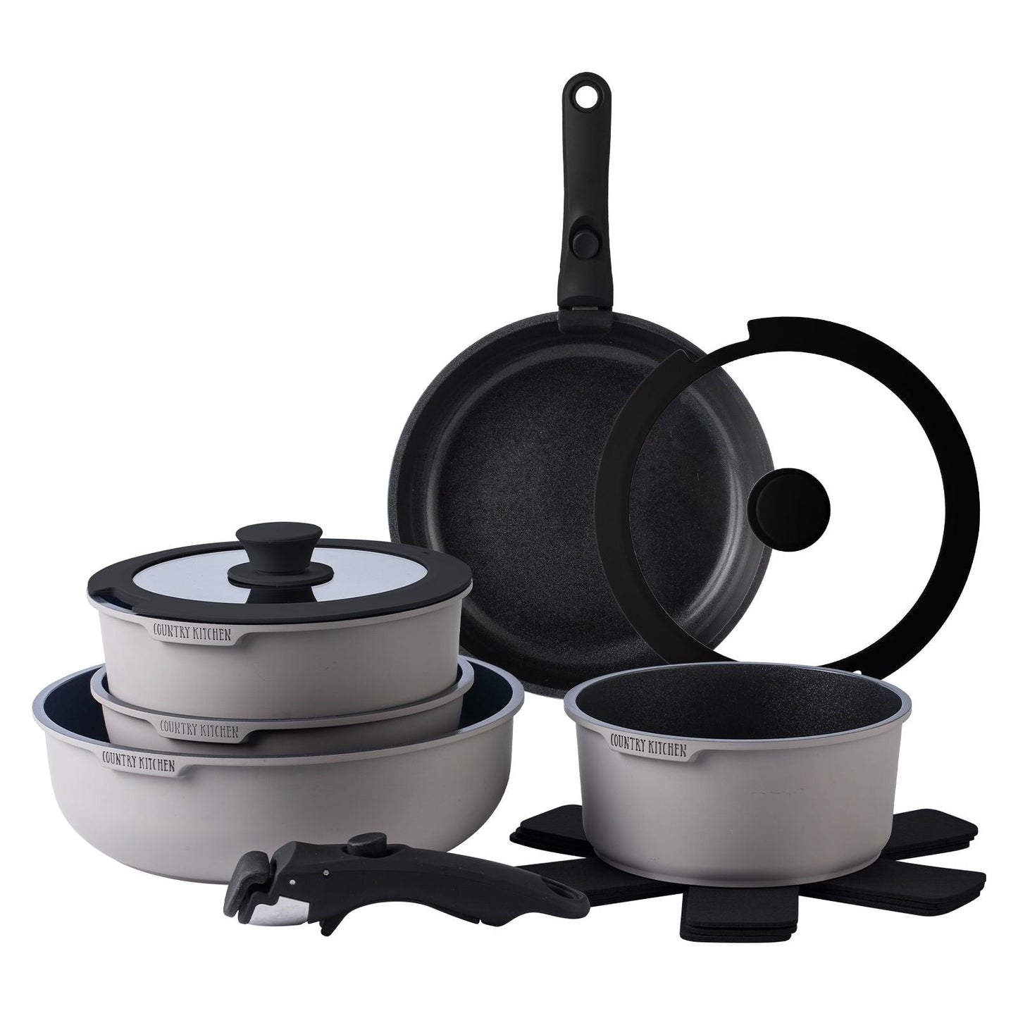 Service de cuisine Country Kitchen 16 pièces pour camping-car, céramique, avec poignées amovibles, compatible avec le four.