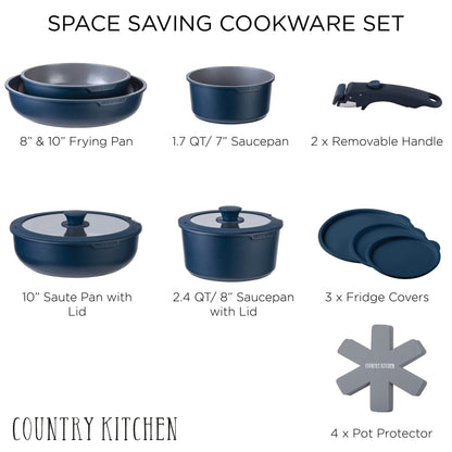 Service de cuisine Country Kitchen 16 pièces pour camping-car, céramique, avec poignées amovibles, compatible avec le four.