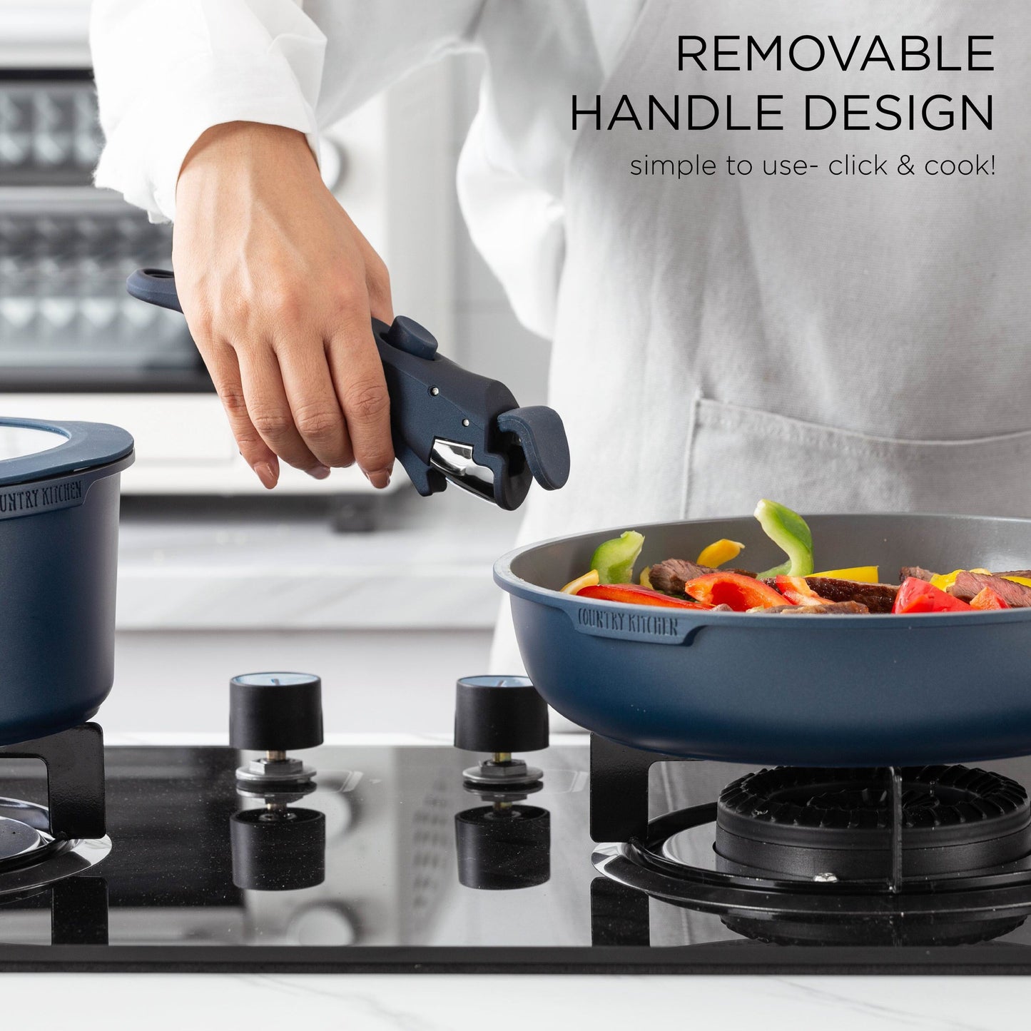 Service de cuisine Country Kitchen 16 pièces pour camping-car, céramique, avec poignées amovibles, compatible avec le four.