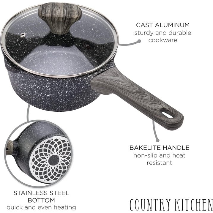 Country Kitchen Non-Stick Cast Aluminum Cookware Set - Durable Kitchen Cookware for Everyday Cooking, 6-11 Pc