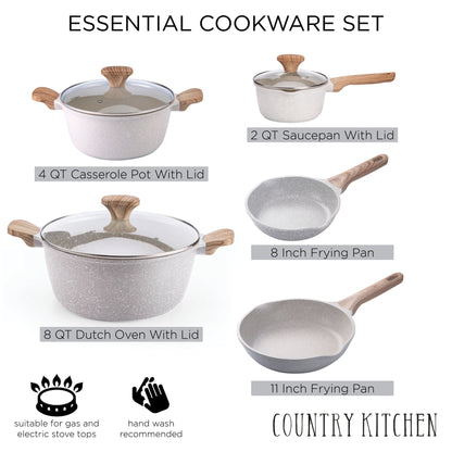 Country Kitchen Non-Stick Cast Aluminum Cookware Set - Durable Kitchen Cookware for Everyday Cooking, 6-11 Pc