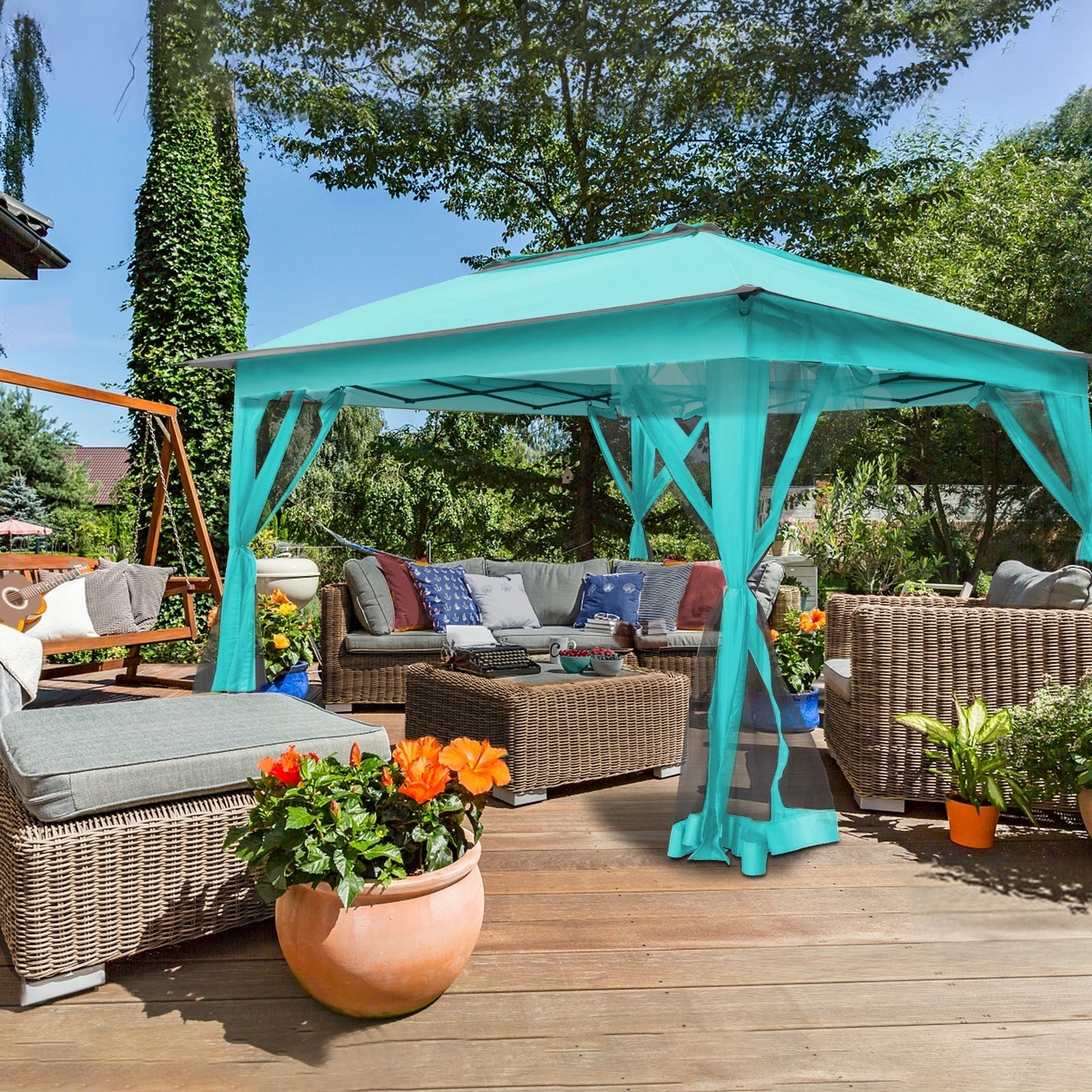 Gazebo en acier Cozywor de 3,35 m x 3,35 m (11 pi x 11 pi) avec moustiquaire