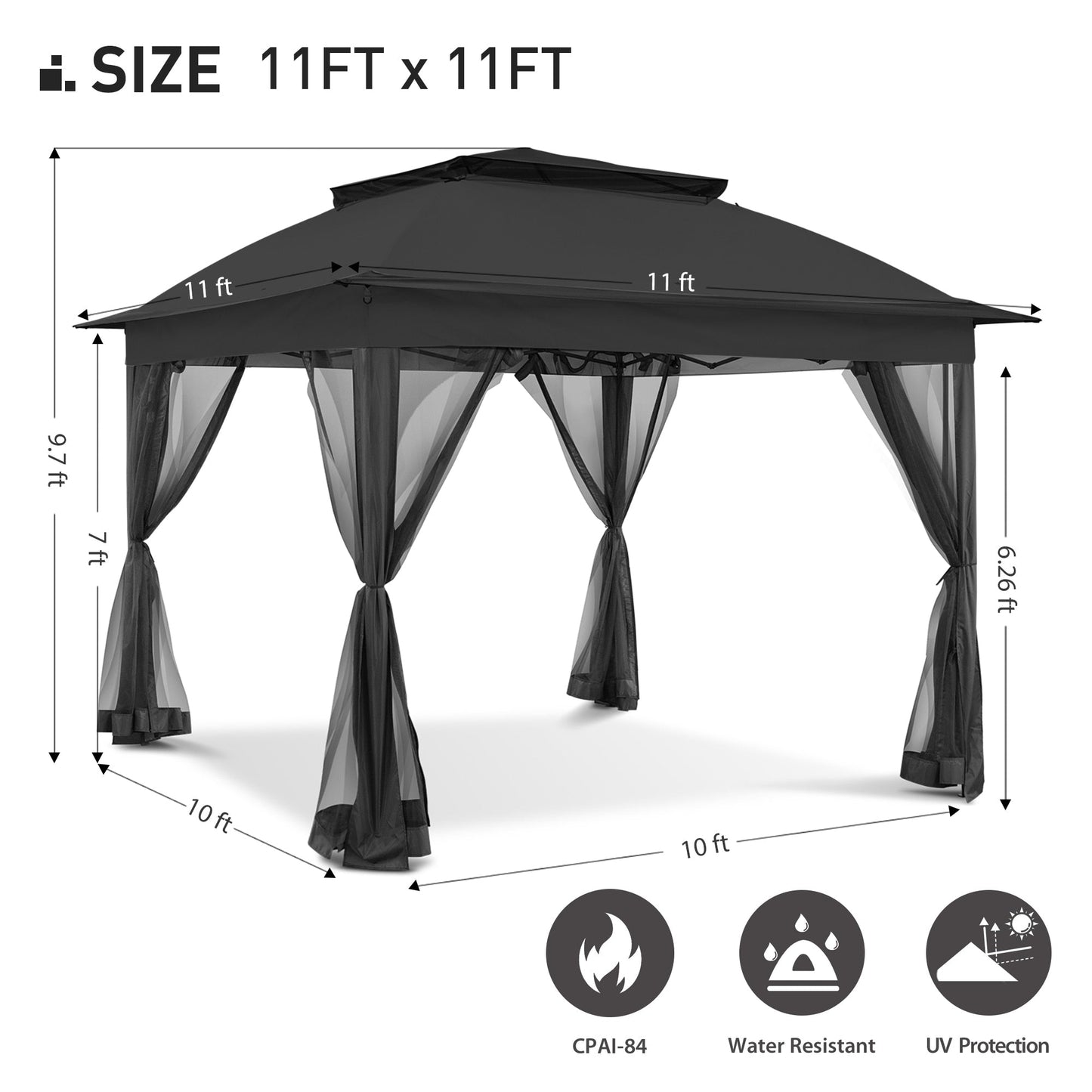 Gazebo en acier Cozywor de 3,35 m x 3,35 m (11 pi x 11 pi) avec moustiquaire
