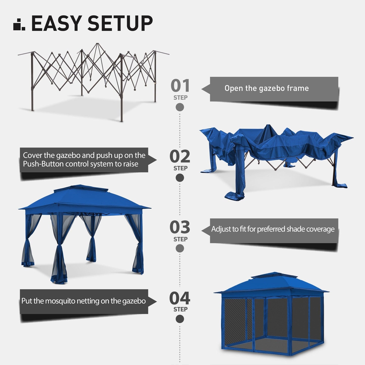 Gazebo en acier Cozywor de 3,35 m x 3,35 m (11 pi x 11 pi) avec moustiquaire