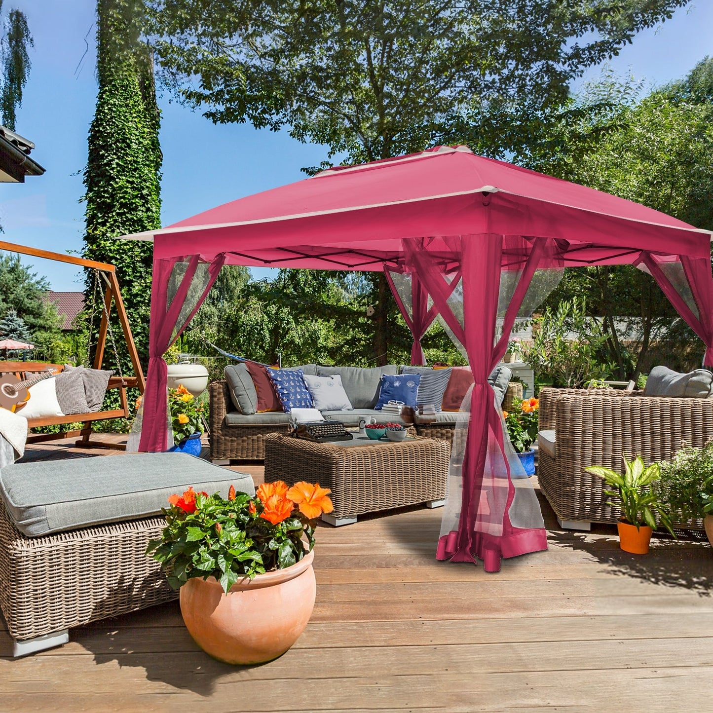 Gazebo en acier Cozywor de 3,35 m x 3,35 m (11 pi x 11 pi) avec moustiquaire