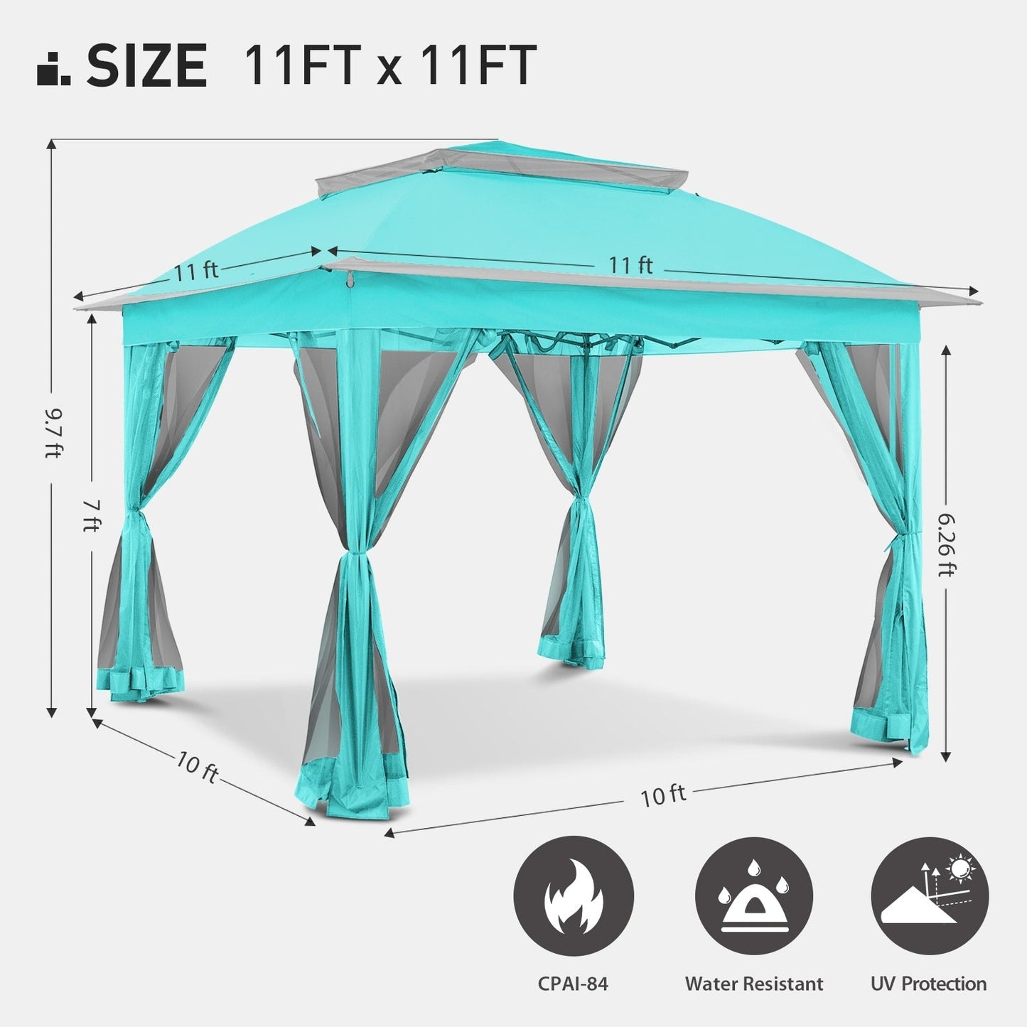 Gazebo en acier Cozywor de 3,35 m x 3,35 m (11 pi x 11 pi) avec moustiquaire