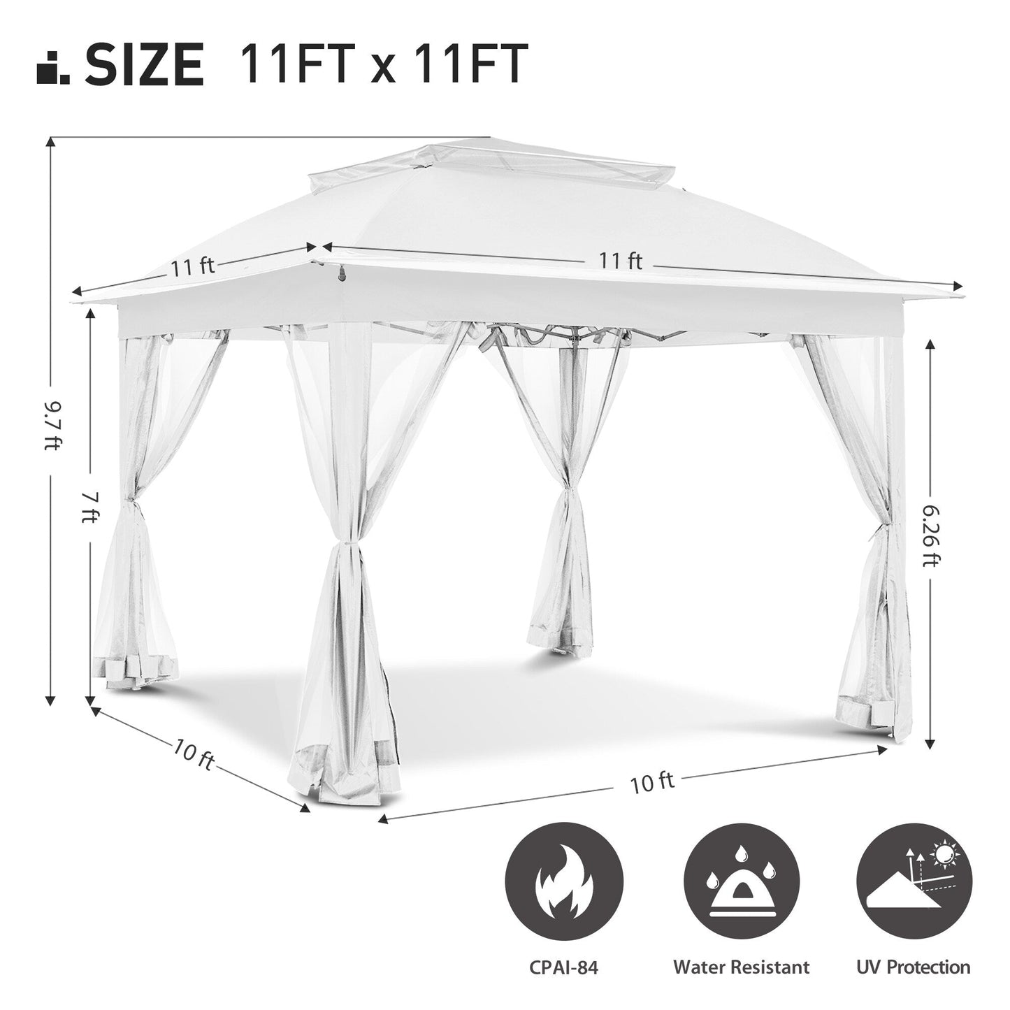 Gazebo en acier Cozywor de 3,35 m x 3,35 m (11 pi x 11 pi) avec moustiquaire