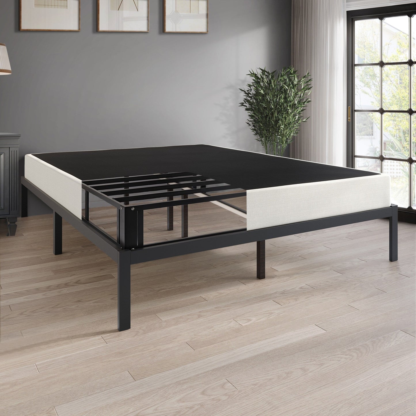 Sommier à ressorts métalliques de 5 pouces avec revêtement en lin gris chaud de CraftPorch