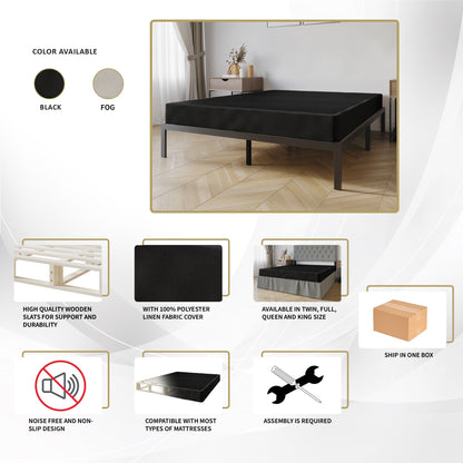 Sommier à lattes en bois massif CraftPorch de 5 pouces avec revêtement en lin gris chaud