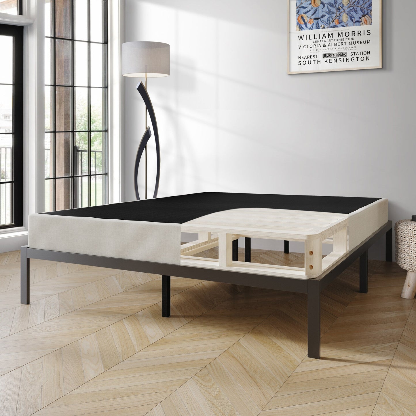 Sommier à lattes en bois massif CraftPorch de 5 pouces avec revêtement en lin gris chaud