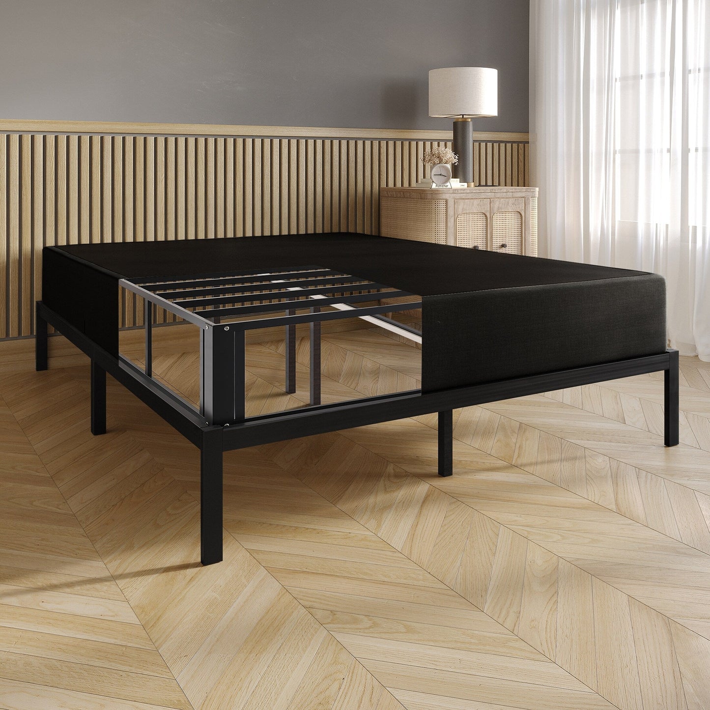 Sommier à ressorts à cadre métallique CraftPorch recouvert de lin