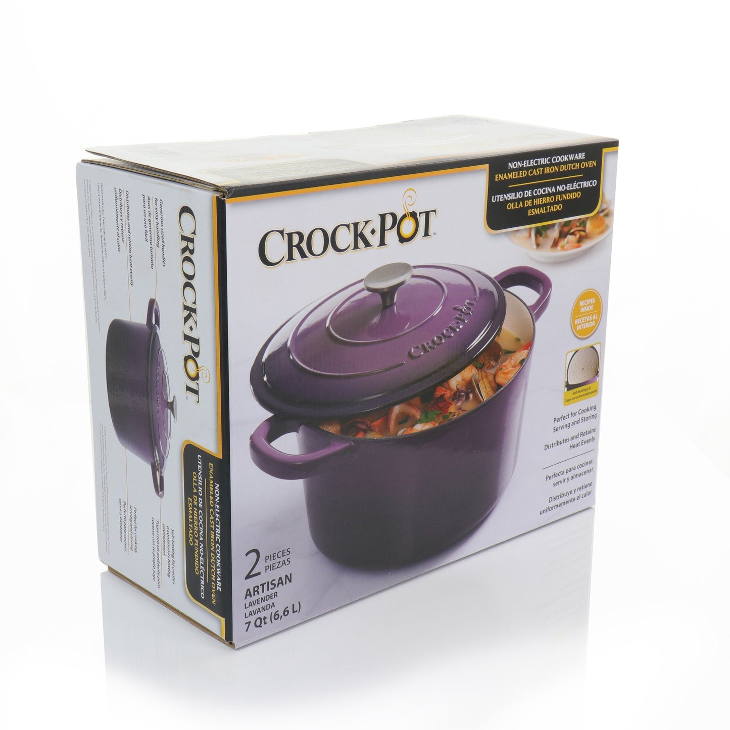 Casserole en fonte émaillée Crock-Pot Artisan, 2 pièces, 5 quarts, avec couvercle, couleur lavande.