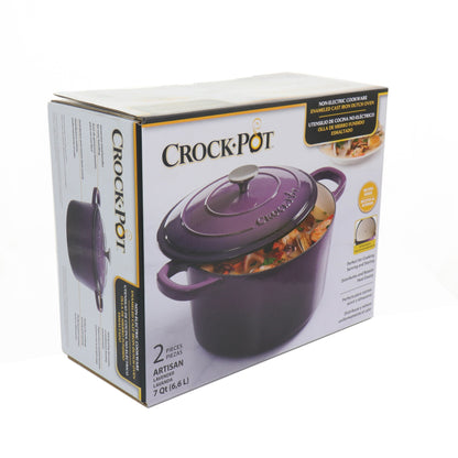 Casserole en fonte émaillée Crock-Pot Artisan, 2 pièces, 5 quarts, avec couvercle, couleur lavande.