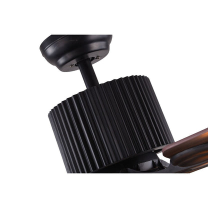 Ventilateur de plafond CurveCurio style industriel et champêtre à 5 lumières, cage noire, avec éclairage, télécommande et tirette, 42-48-52 pouces