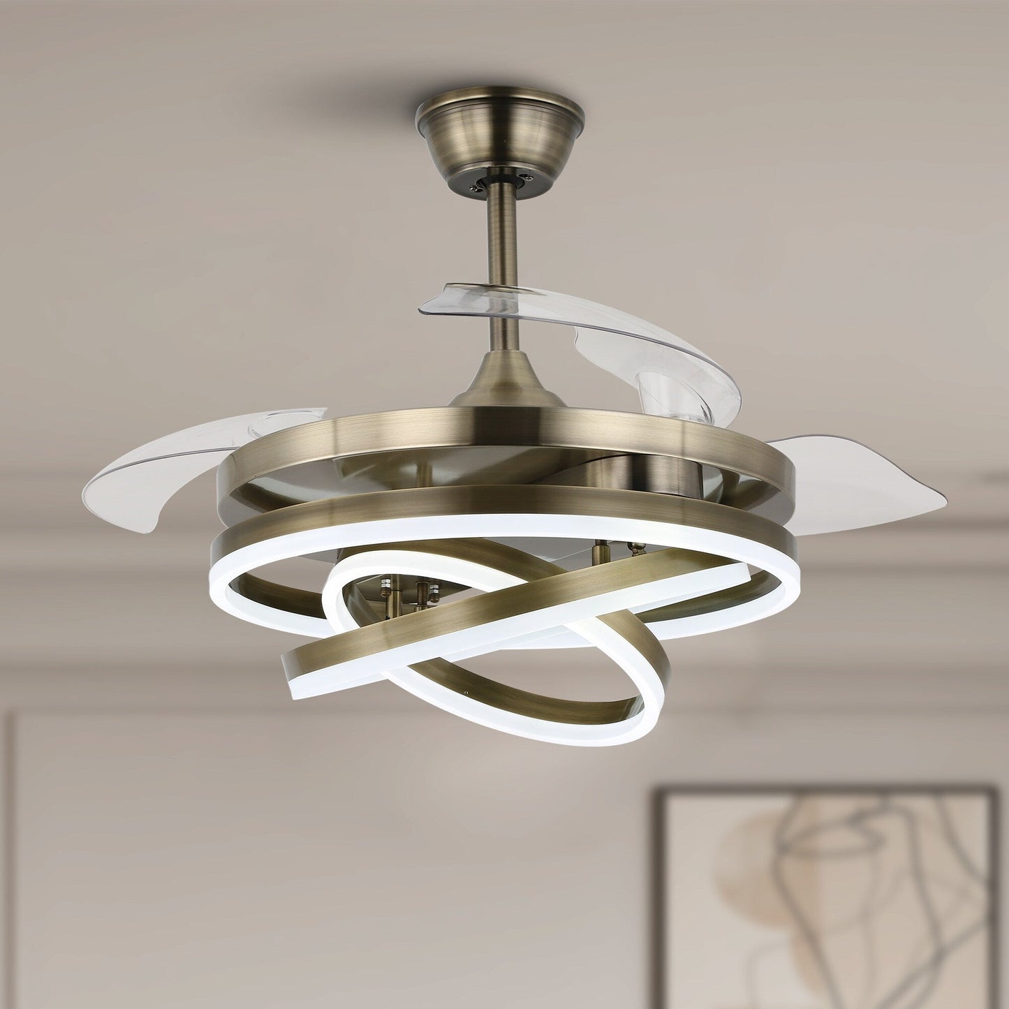 Ventilateur de plafond rétractable Cusp Barn 42 avec éclairage et télécommande, forme DIY, abat-jour moderne, moteur DC silencieux, éclairage LED.