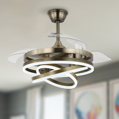 Ventilateur de plafond rétractable Cusp Barn 42 avec éclairage et télécommande, forme DIY, abat-jour moderne, moteur DC silencieux, éclairage LED.