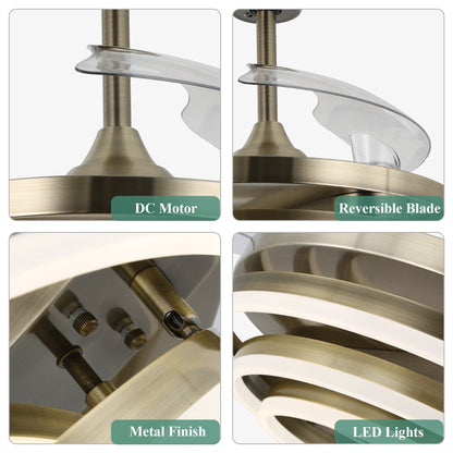 Ventilateur de plafond rétractable Cusp Barn 42 avec éclairage et télécommande, forme DIY, abat-jour moderne, moteur DC silencieux, éclairage LED.