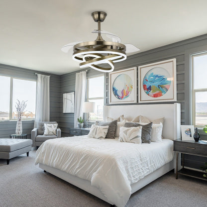 Ventilateur de plafond rétractable Cusp Barn 42 avec éclairage et télécommande, forme DIY, abat-jour moderne, moteur DC silencieux, éclairage LED.