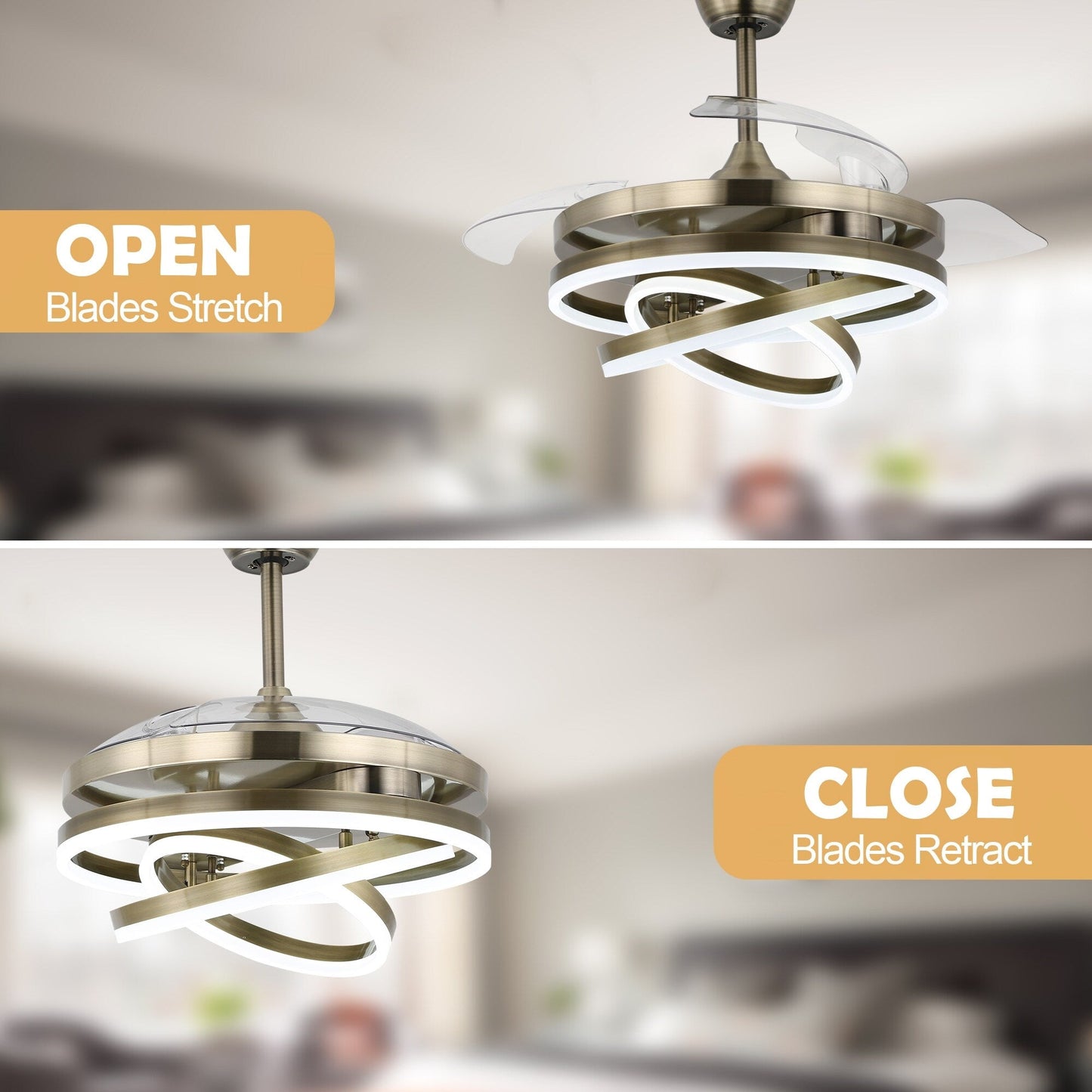 Ventilateur de plafond rétractable Cusp Barn 42 avec éclairage et télécommande, forme DIY, abat-jour moderne, moteur DC silencieux, éclairage LED.