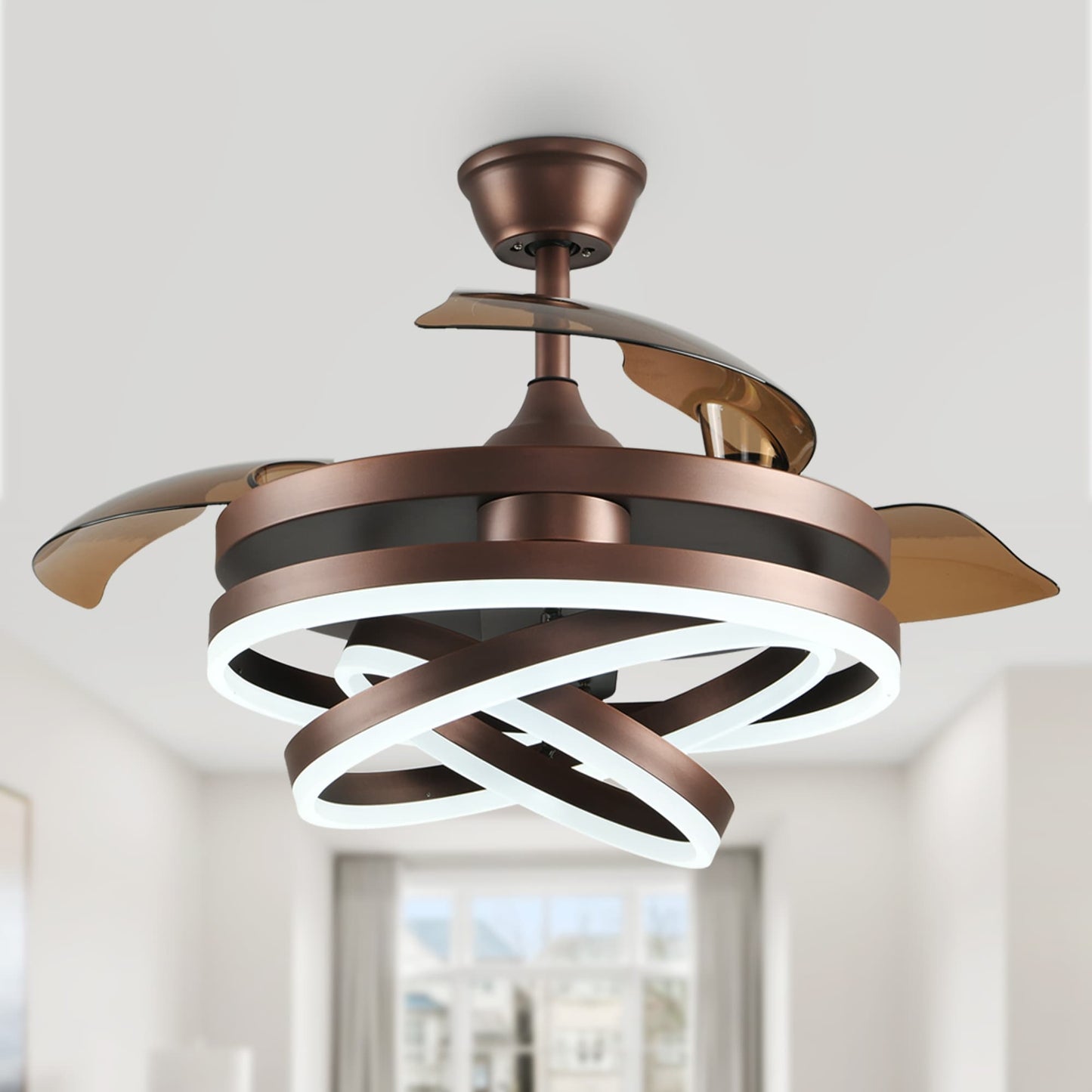 Ventilateur de plafond rétractable Cusp Barn 42 avec éclairage et télécommande, forme DIY, abat-jour moderne, moteur DC silencieux, éclairage LED.