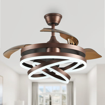 Ventilateur de plafond rétractable Cusp Barn 42 avec éclairage et télécommande, forme DIY, abat-jour moderne, moteur DC silencieux, éclairage LED.