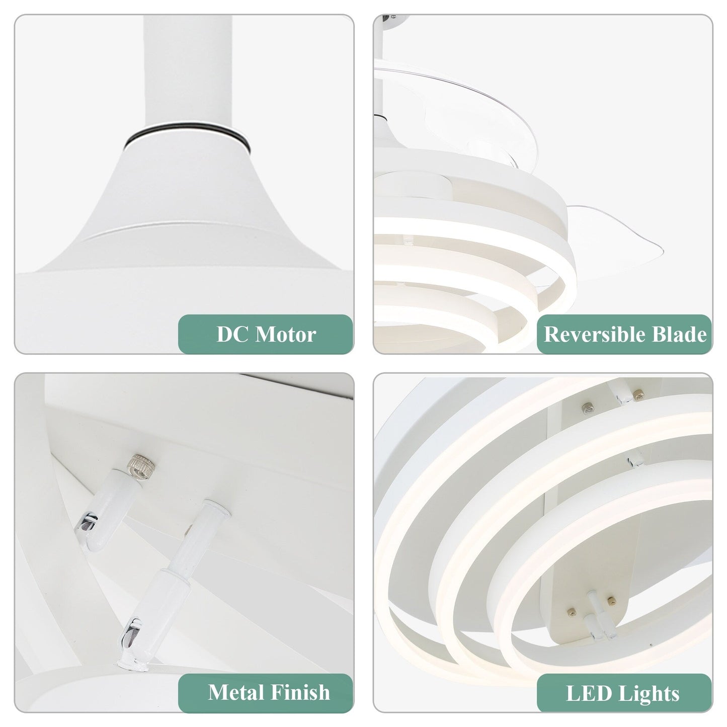 Ventilateur de plafond rétractable Cusp Barn 42 avec éclairage et télécommande, forme DIY, abat-jour moderne, moteur DC silencieux, éclairage LED.