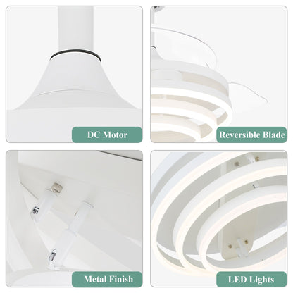 Ventilateur de plafond rétractable Cusp Barn 42 avec éclairage et télécommande, forme DIY, abat-jour moderne, moteur DC silencieux, éclairage LED.