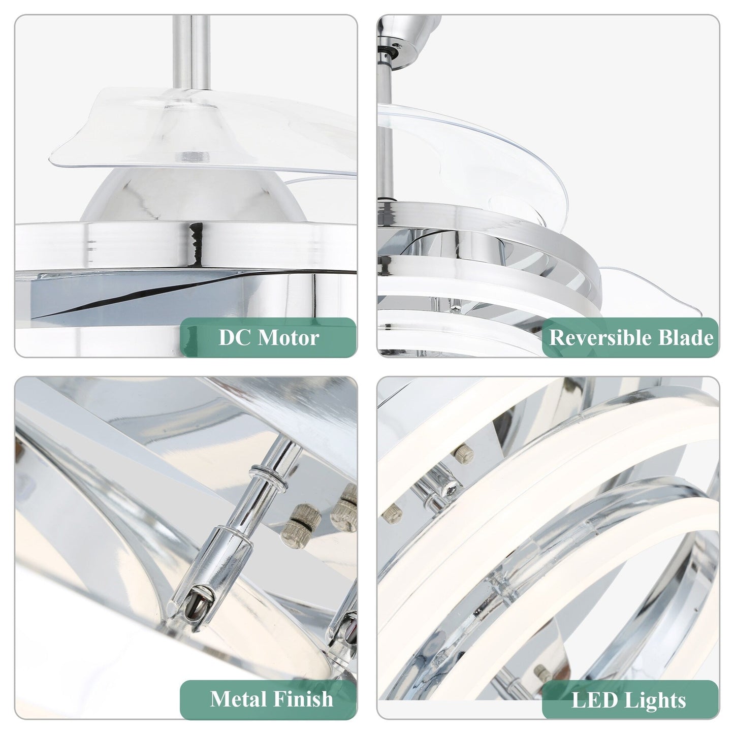 Ventilateur de plafond rétractable Cusp Barn 42 avec éclairage et télécommande, forme DIY, abat-jour moderne, moteur DC silencieux, éclairage LED.
