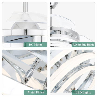 Ventilateur de plafond rétractable Cusp Barn 42 avec éclairage et télécommande, forme DIY, abat-jour moderne, moteur DC silencieux, éclairage LED.