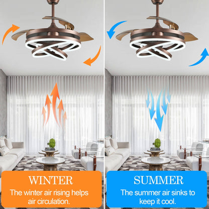 Ventilateur de plafond rétractable Cusp Barn 42 avec éclairage et télécommande, forme DIY, abat-jour moderne, moteur DC silencieux, éclairage LED.