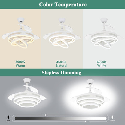 Ventilateur de plafond rétractable Cusp Barn 42 avec éclairage et télécommande, forme DIY, abat-jour moderne, moteur DC silencieux, éclairage LED.