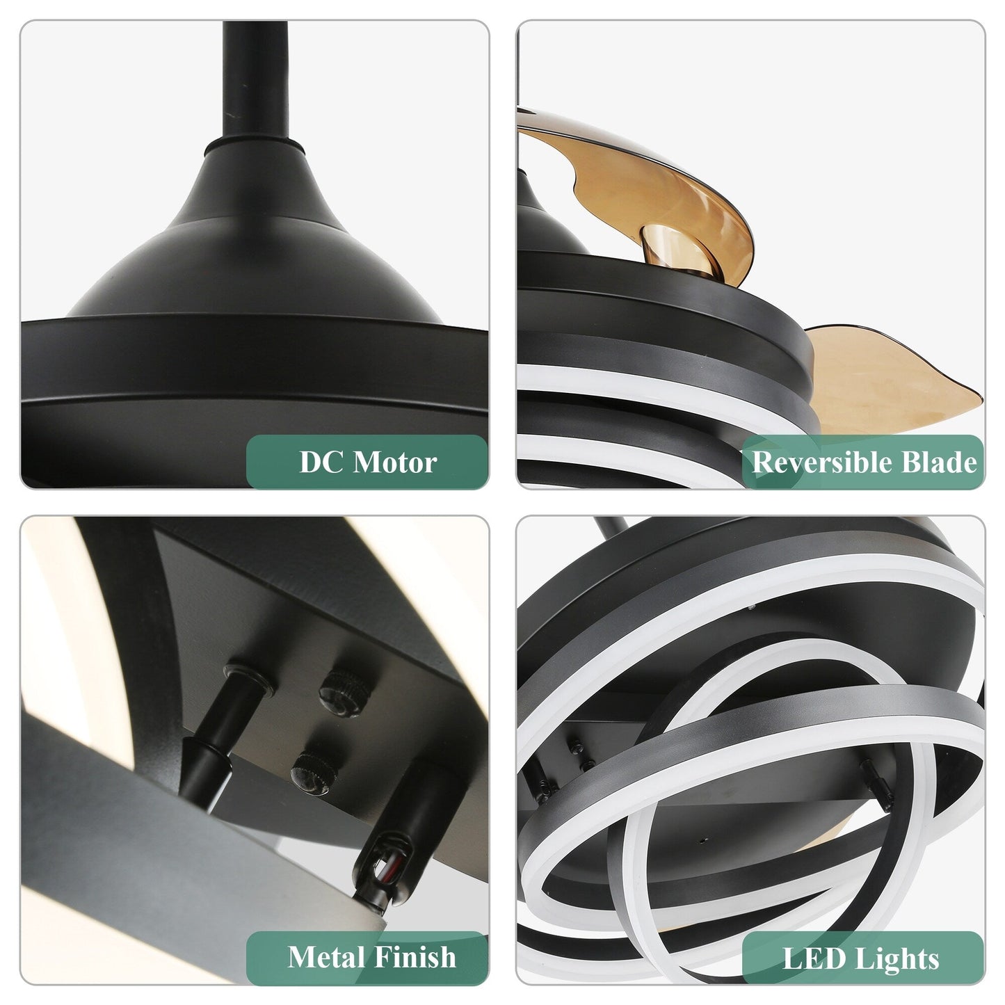 Ventilateur de plafond rétractable Cusp Barn 42 avec éclairage et télécommande, forme DIY, abat-jour moderne, moteur DC silencieux, éclairage LED.