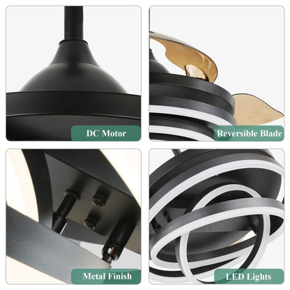 Ventilateur de plafond rétractable Cusp Barn 42 avec éclairage et télécommande, forme DIY, abat-jour moderne, moteur DC silencieux, éclairage LED.