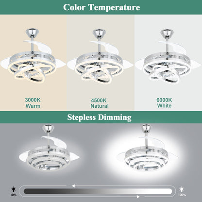 Ventilateur de plafond rétractable Cusp Barn 42 avec éclairage et télécommande, forme DIY, abat-jour moderne, moteur DC silencieux, éclairage LED.