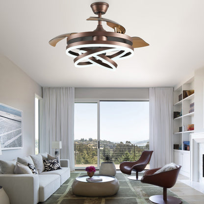 Ventilateur de plafond rétractable Cusp Barn 42 avec éclairage et télécommande, forme DIY, abat-jour moderne, moteur DC silencieux, éclairage LED.