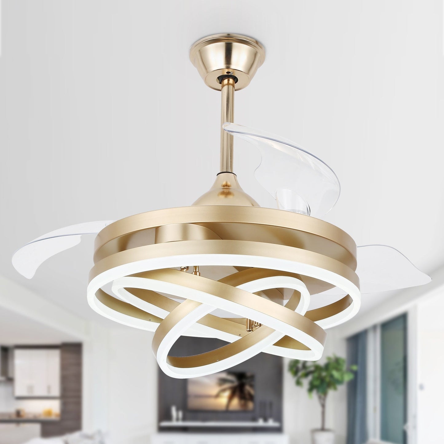 Ventilateur de plafond rétractable Cusp Barn 42 avec éclairage et télécommande, forme DIY, abat-jour moderne, moteur DC silencieux, éclairage LED.