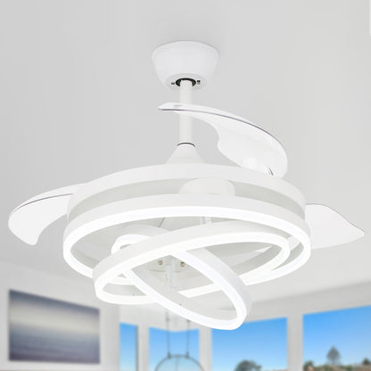 Ventilateur de plafond rétractable Cusp Barn 42 avec éclairage et télécommande, forme DIY, abat-jour moderne, moteur DC silencieux, éclairage LED.
