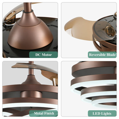 Ventilateur de plafond rétractable Cusp Barn 42 avec éclairage et télécommande, forme DIY, abat-jour moderne, moteur DC silencieux, éclairage LED.