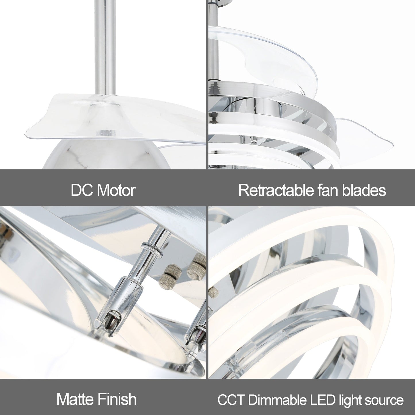 Ventilateur de plafond rétractable Cusp Barn 42 avec éclairage et télécommande, forme DIY, abat-jour moderne, moteur DC silencieux, éclairage LED.