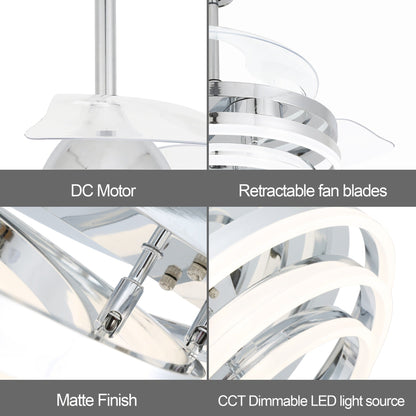 Ventilateur de plafond rétractable Cusp Barn 42 avec éclairage et télécommande, forme DIY, abat-jour moderne, moteur DC silencieux, éclairage LED.
