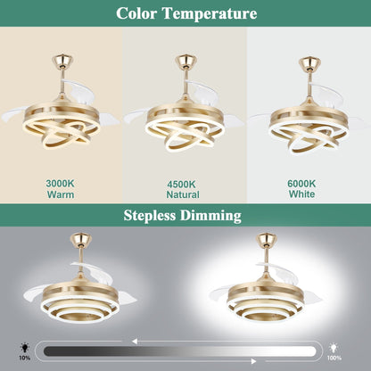 Ventilateur de plafond rétractable Cusp Barn 42 avec éclairage et télécommande, forme DIY, abat-jour moderne, moteur DC silencieux, éclairage LED.