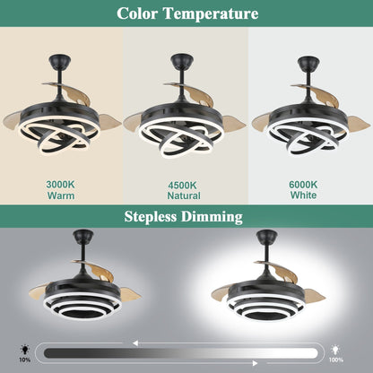 Ventilateur de plafond rétractable Cusp Barn 42 avec éclairage et télécommande, forme DIY, abat-jour moderne, moteur DC silencieux, éclairage LED.