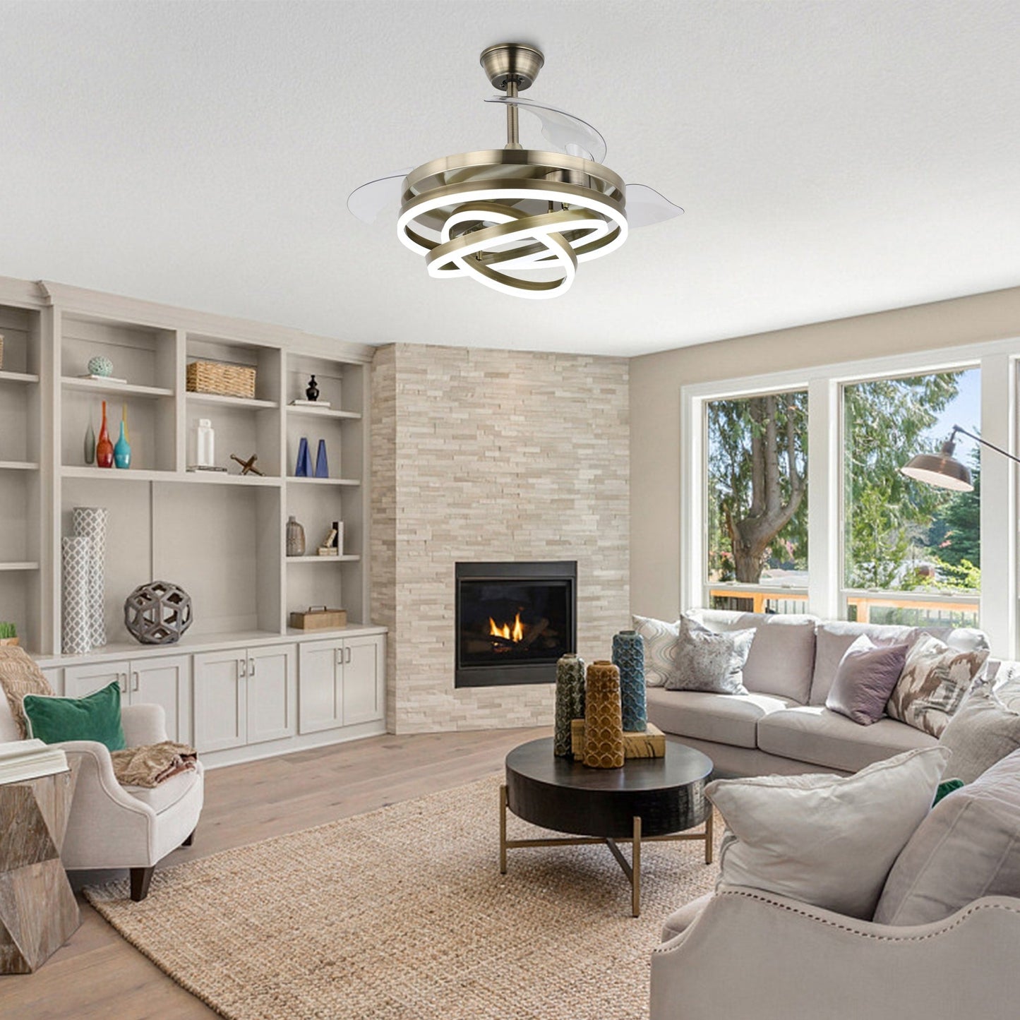 Ventilateur de plafond rétractable Cusp Barn 42 avec éclairage et télécommande, forme DIY, abat-jour moderne, moteur DC silencieux, éclairage LED.