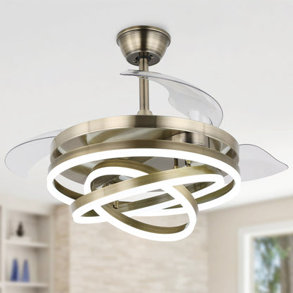 Ventilateur de plafond rétractable Cusp Barn 42 avec éclairage et télécommande, forme DIY, abat-jour moderne, moteur DC silencieux, éclairage LED.